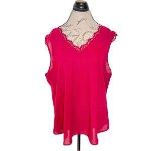 Womens Red Blouse V Neckline Top Blouse Sleeveless Frayed Valentine's Size 2XL